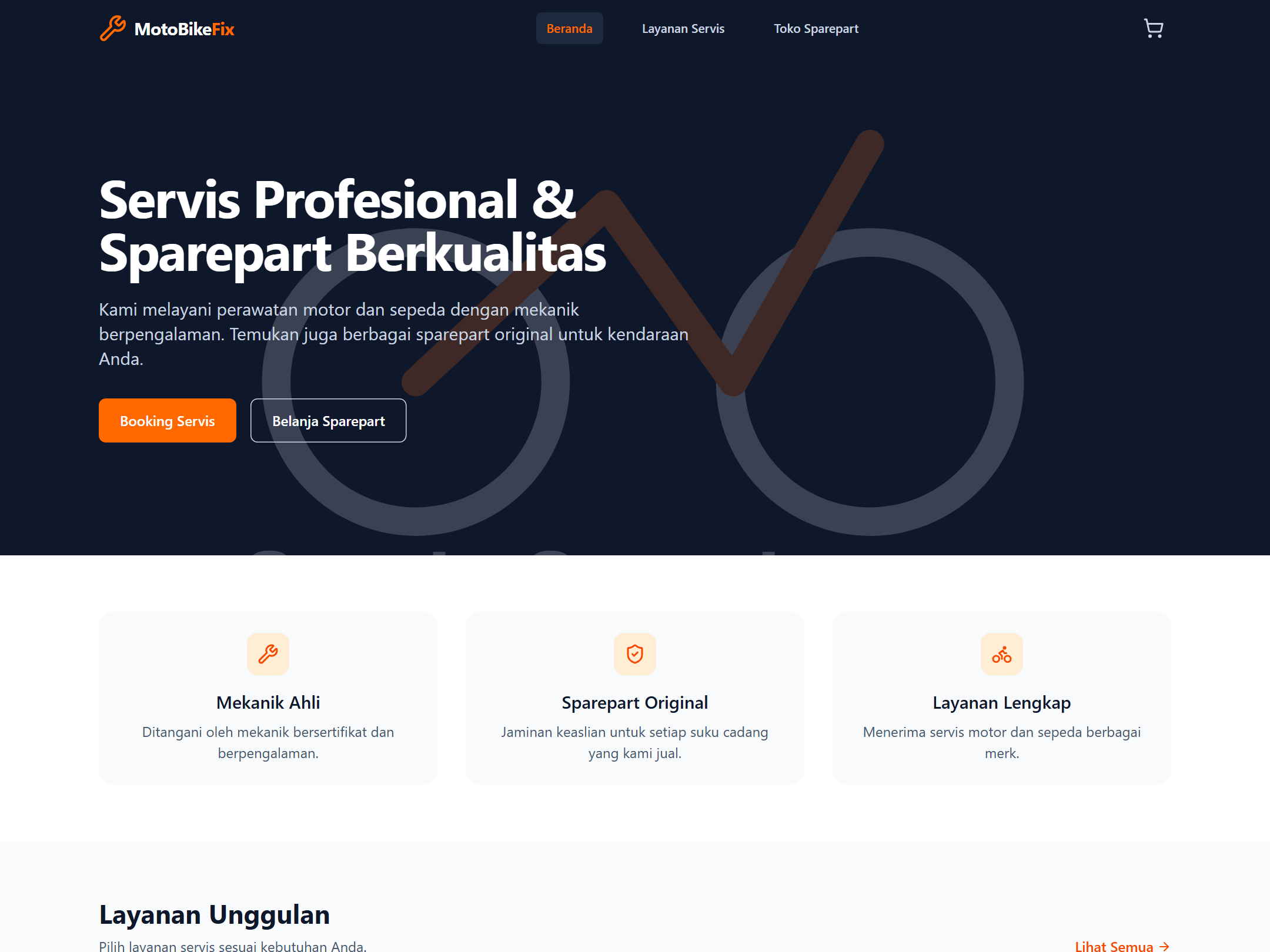 Preview website bengkel MotoBikeFix